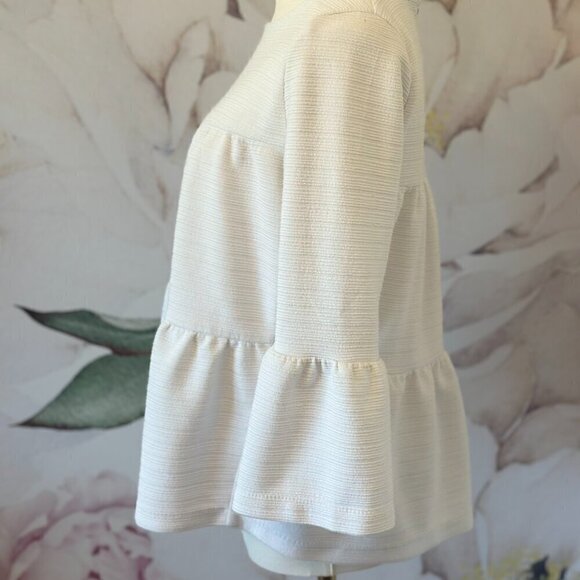 J Crew Women's Bell-Sleeve Cream Tiered Ruffles Top Size XS - Picture 3 of 7